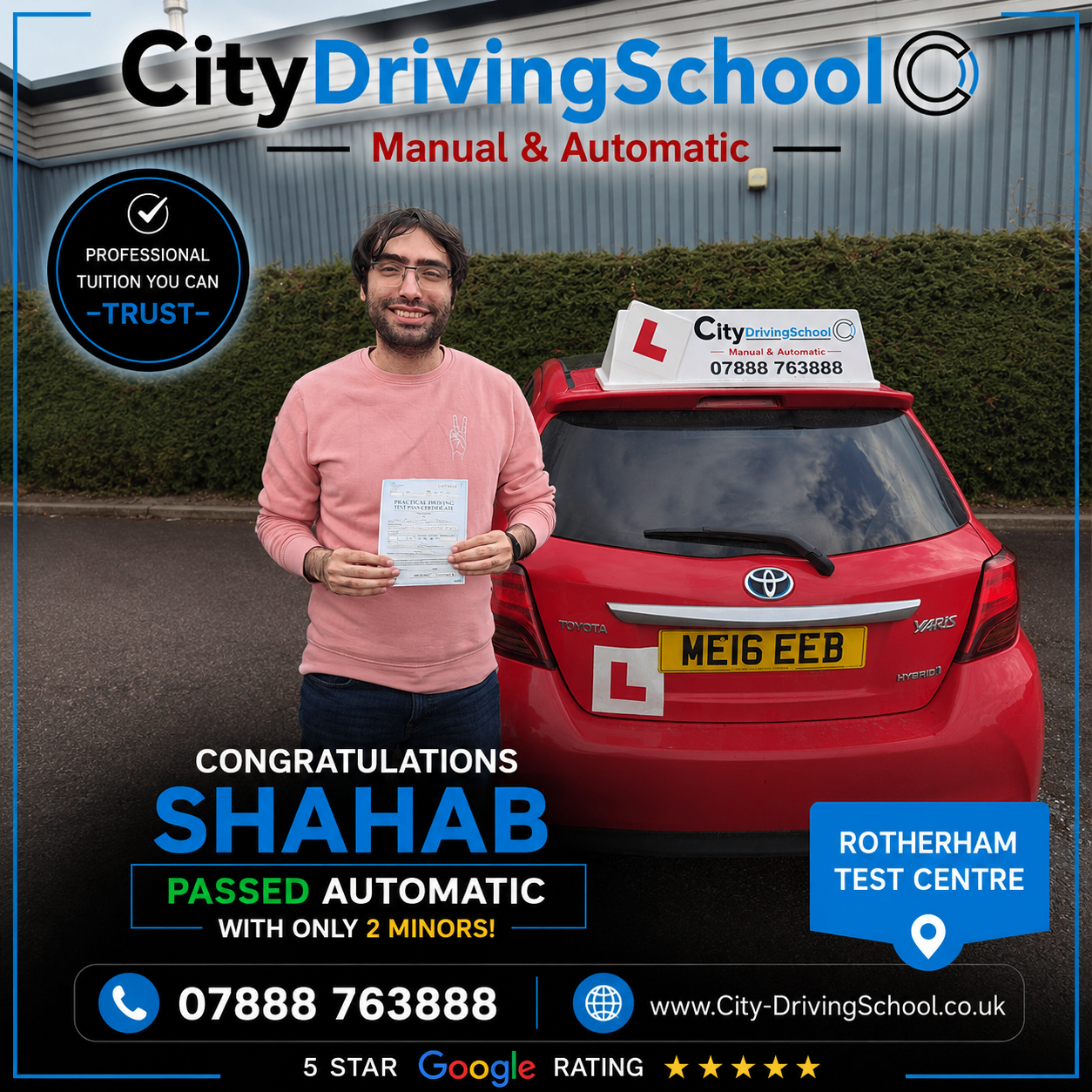 Shahab passed with City Driving School